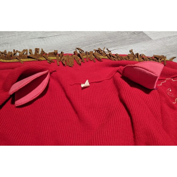 Vintage Aztec Long Red Sweater Cardigan Southwest Fringes Women's OSFA - Picture 6 of 11